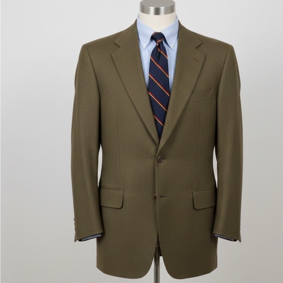 Vtg Brooks Brothers MAKERS Sport Coat Blazer 43L Olive Green Wool MADE USA 80s - Picture 1 of 5